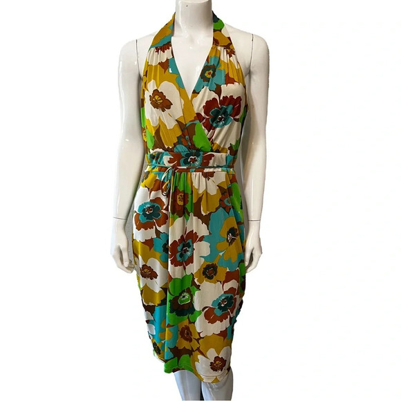 David Meister Retro Floral Halter Dress Sz 12 - Picture 1 of 8